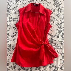Express Bold Red Wrap Blouse